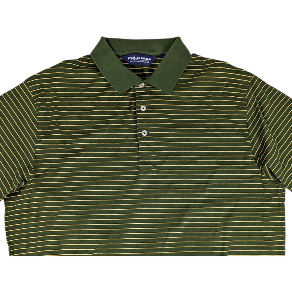 Vintage Ralph Lauren Polo Golf Mens Large Green Yellow Striped Short Sleeve